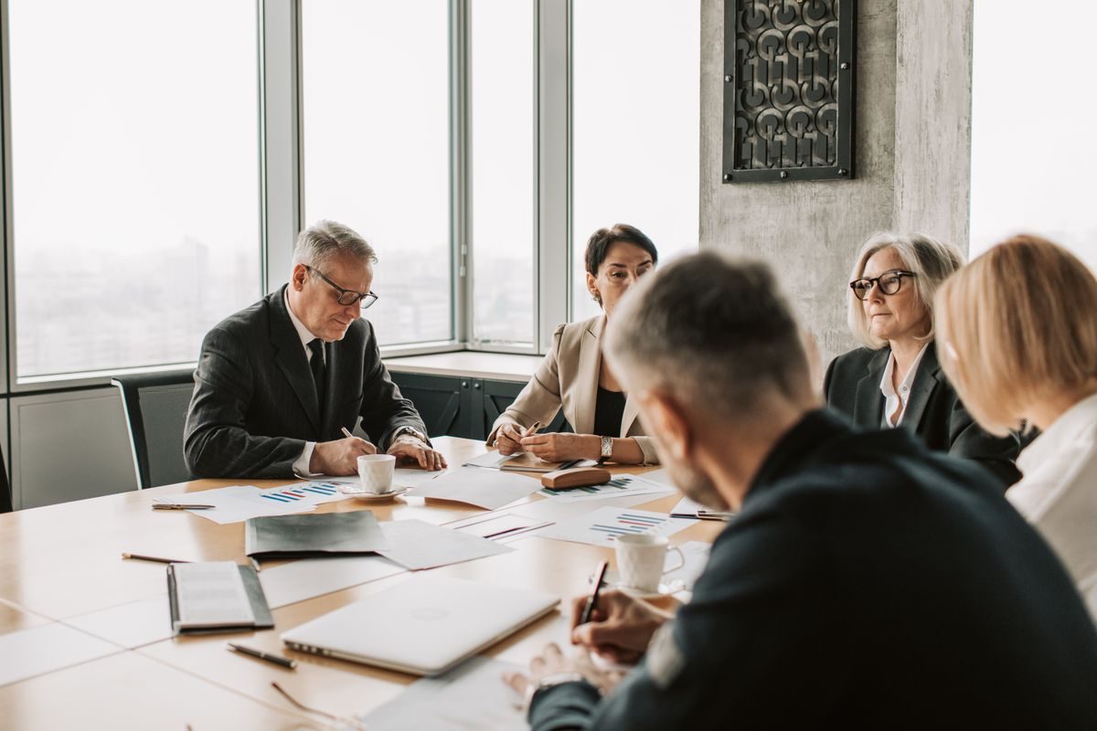 People working together in a bright office